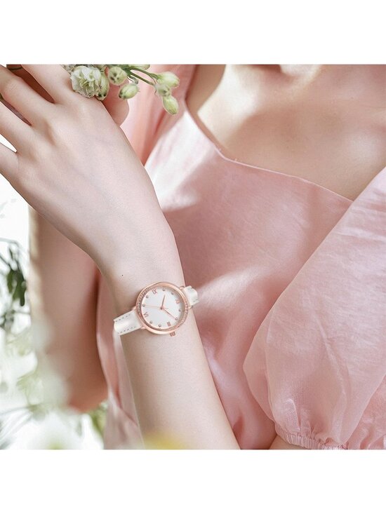 Women\'s White And Rose Gold Analog Leather Strap Crystal Accented Silicone Watch main image 5